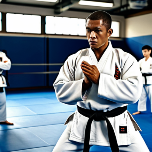 Home 4 태권도 경기 전략 수립 - **
"A focused martial artist in a fully clothed traditional uniform, strategizing before a match. A...
