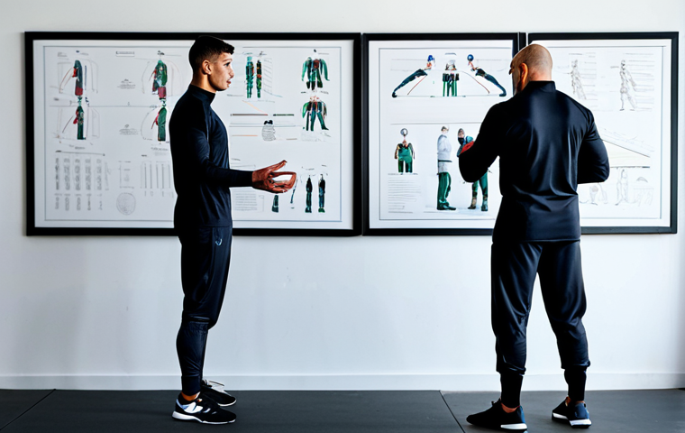 태권도 경기 전략 수립 - **

"A martial arts coach, fully clothed in athletic wear, explaining a tactical maneuver to a stude...
