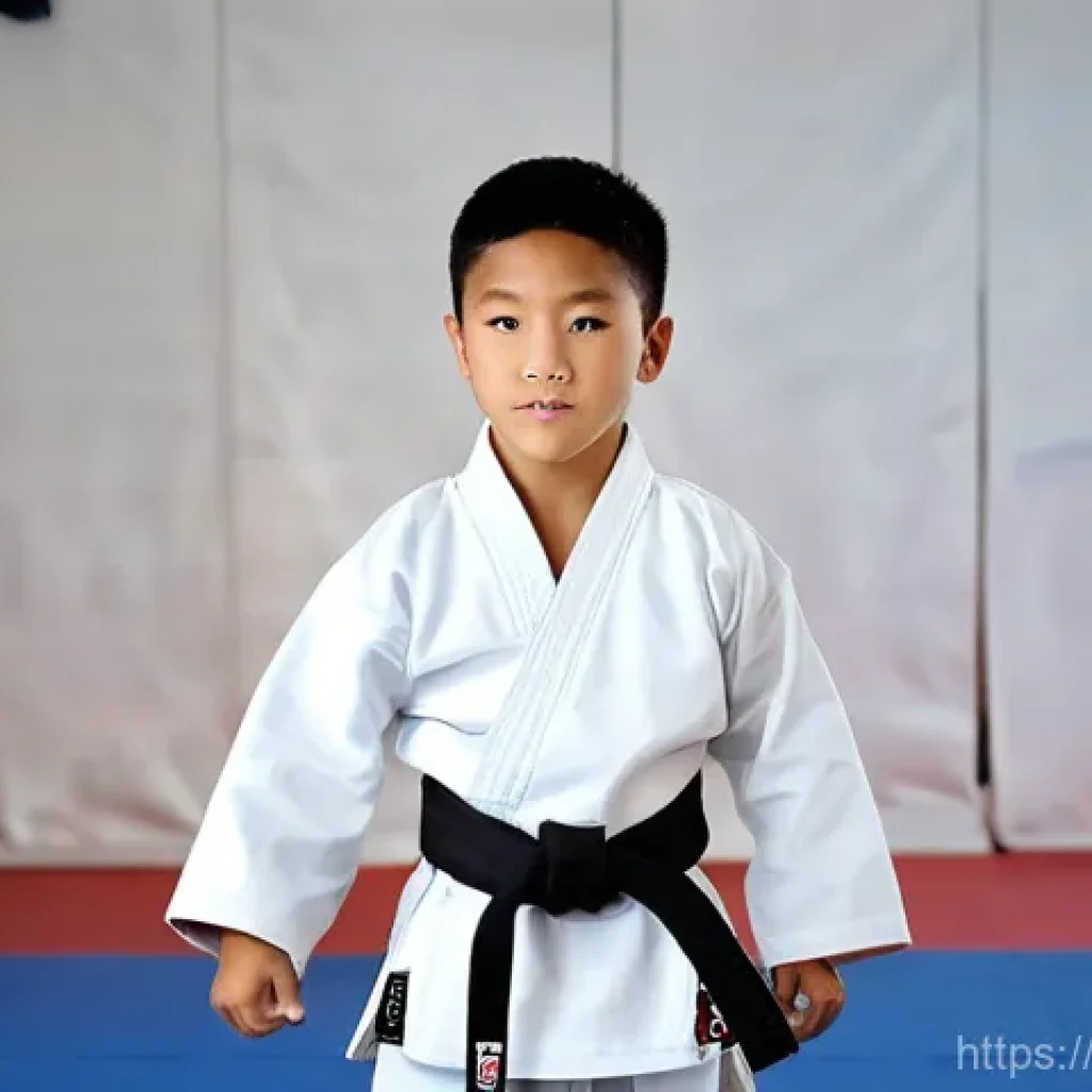 태권도 대회 우승자 인터뷰 - **Prompt:** A young, determined boy, around 8-10 years old, actively participating in a Taekwondo cl...