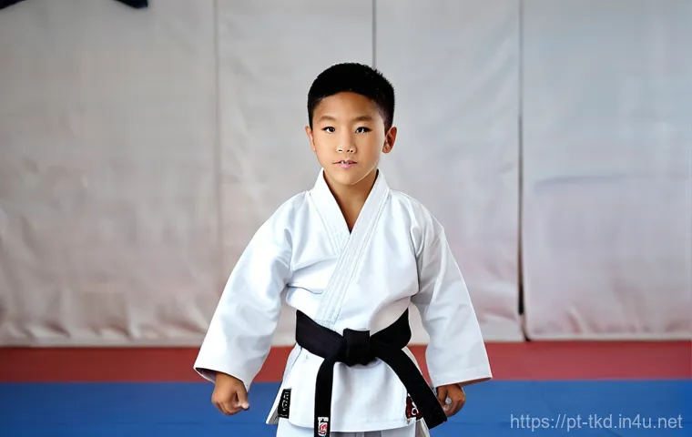 태권도 대회 우승자 인터뷰 - **Prompt:** A young, determined boy, around 8-10 years old, actively participating in a Taekwondo cl...