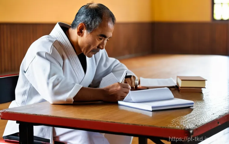 태권도 미니 경기 개최법 - **Prompt:** A Portuguese Taekwondo master, in their late 30s to early 50s, male or female, sits at a...