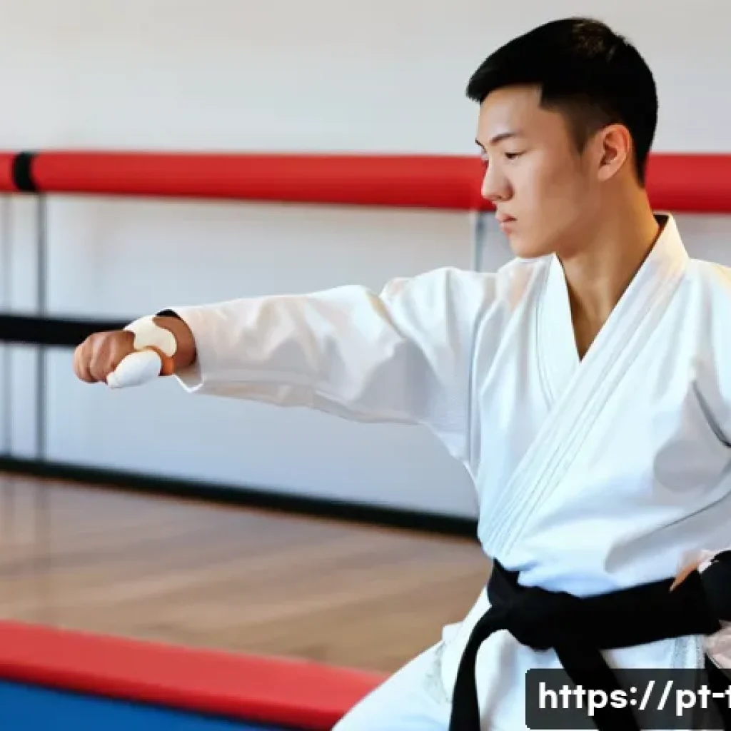 태권도 대회 준비 체크리스트 - A focused martial arts athlete in a clean, white dobok with a neatly tied belt, performing dynamic s...